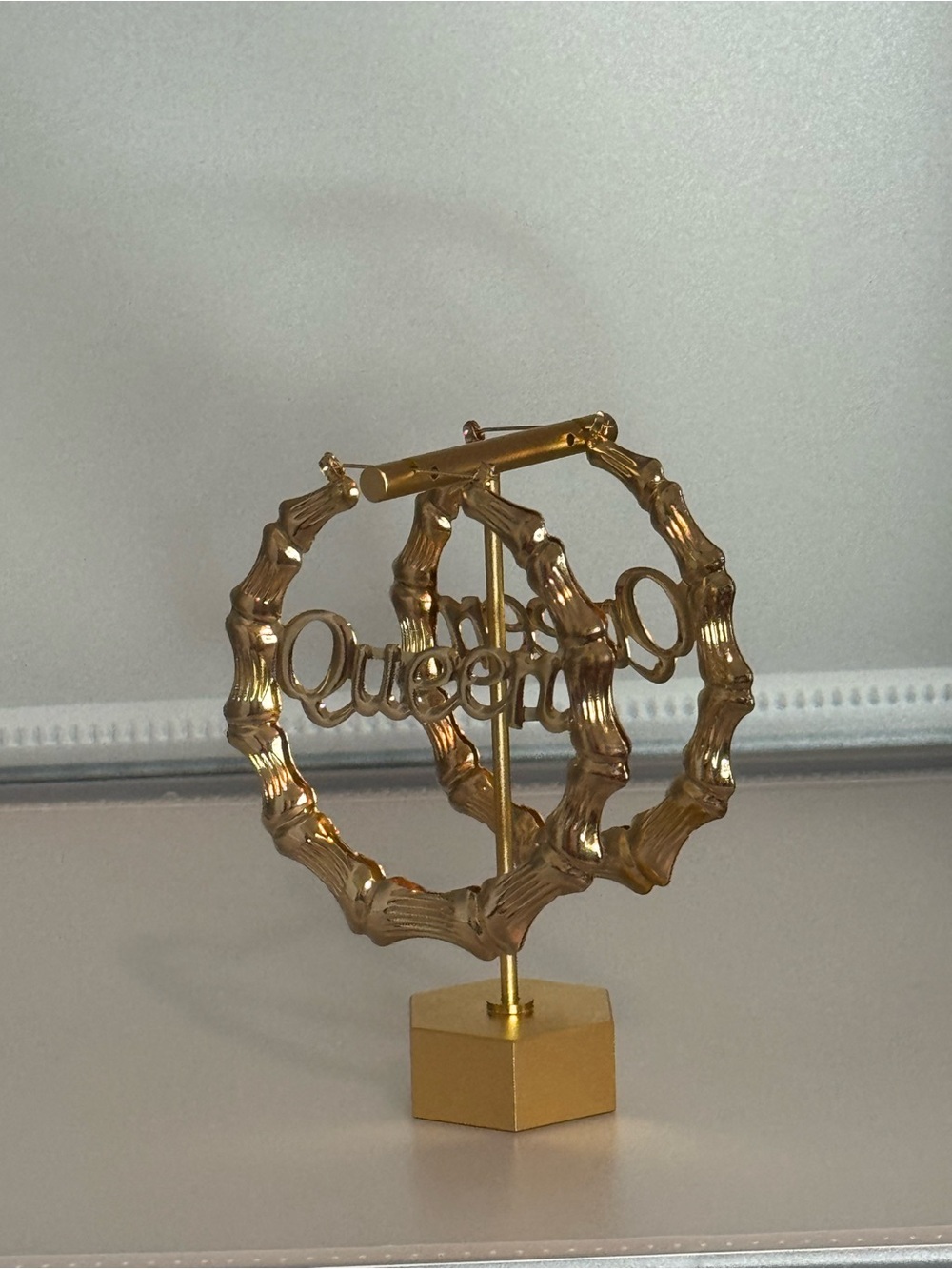 Gold 'Queen' Bamboo Hoop Statement Earrings - Picture 2 of 2